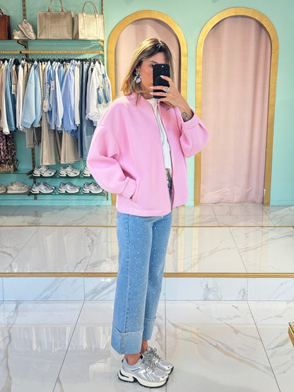 Bomber Oversize avec Détails Dorés – rose