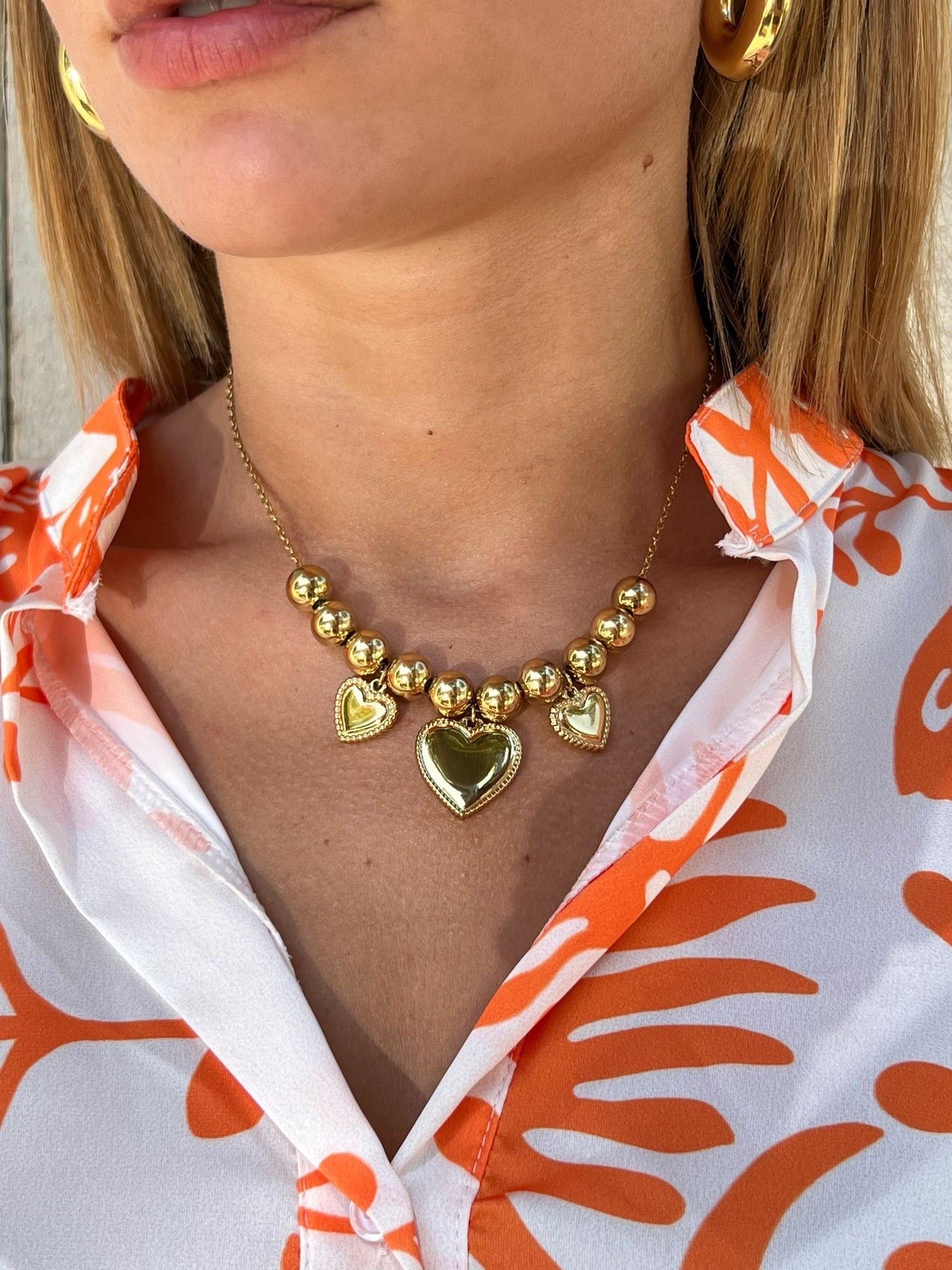 Collier Doré en Acier Inoxydable avec Pendentifs Coeur – Bijou Élégant et Durable