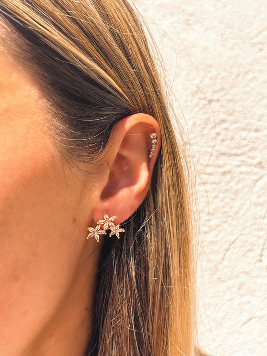 Boucle d’oreille trio de fleurs( coloris or ou argent )