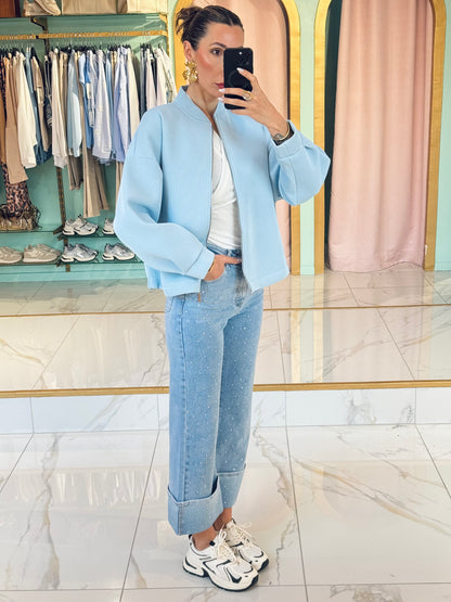 Bomber Oversize avec Détails Dorés – bleu