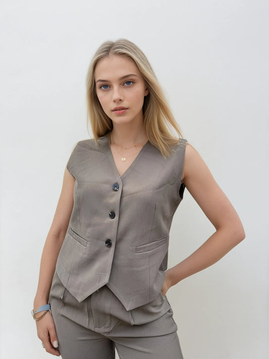 Gilet Tailleur Taupe Classique