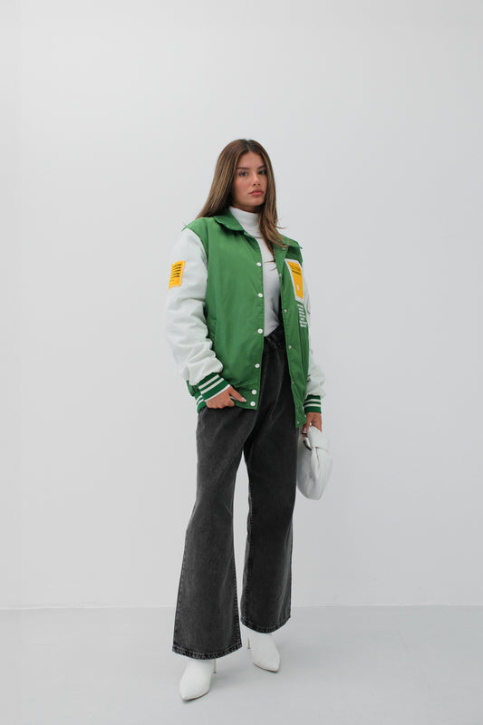 Blouson college brodé bicolore avec poches vert