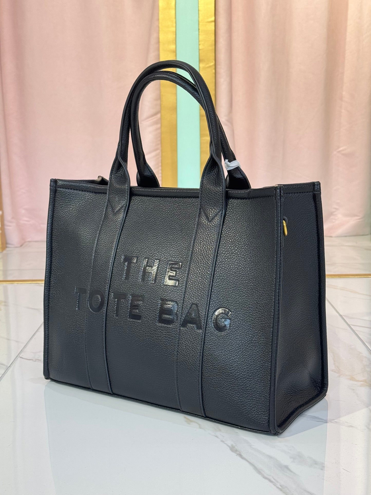 Sac tote bag XL en simili cuir grainé – noir