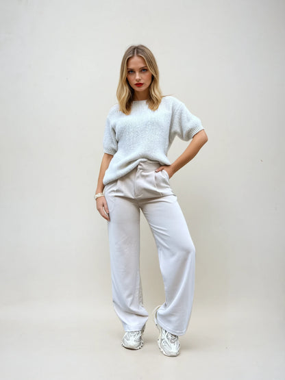 Pantalon Tailleur Blanc cassé Loose Taille Haute