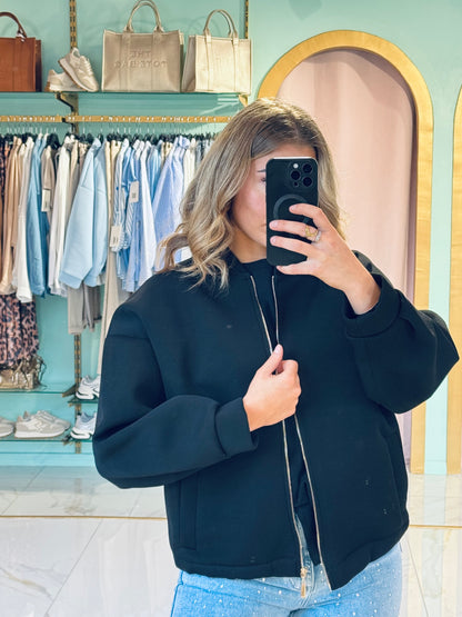 Bomber Oversize avec Détails Dorés – Noir