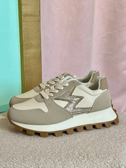 Sneakers sports chic beige champagne