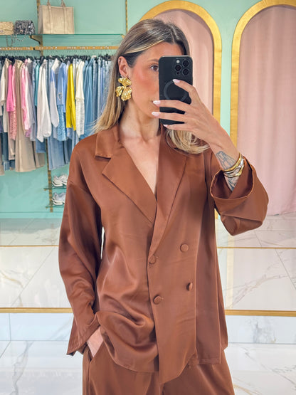 Veste d’Ensemble Satinée Oversize marron