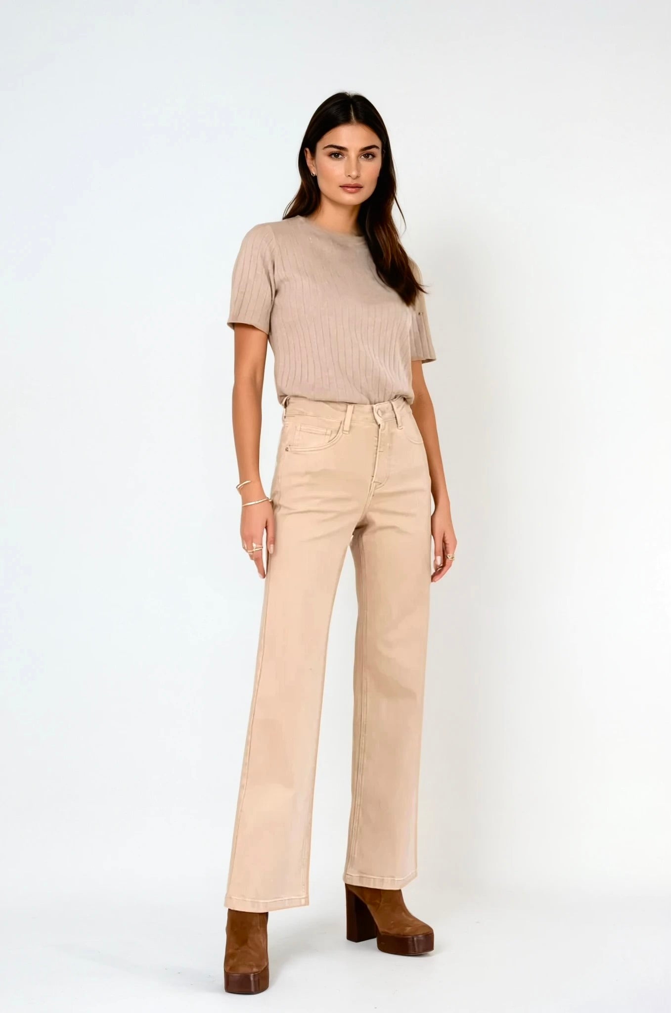 Jean oraije Paris coupe wideleg beige