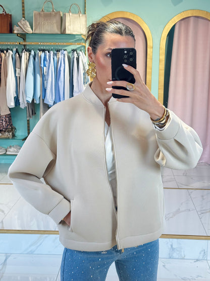 Bomber Oversize avec Détails Dorés – beige