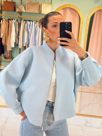 Bomber Oversize avec Détails Dorés – bleu