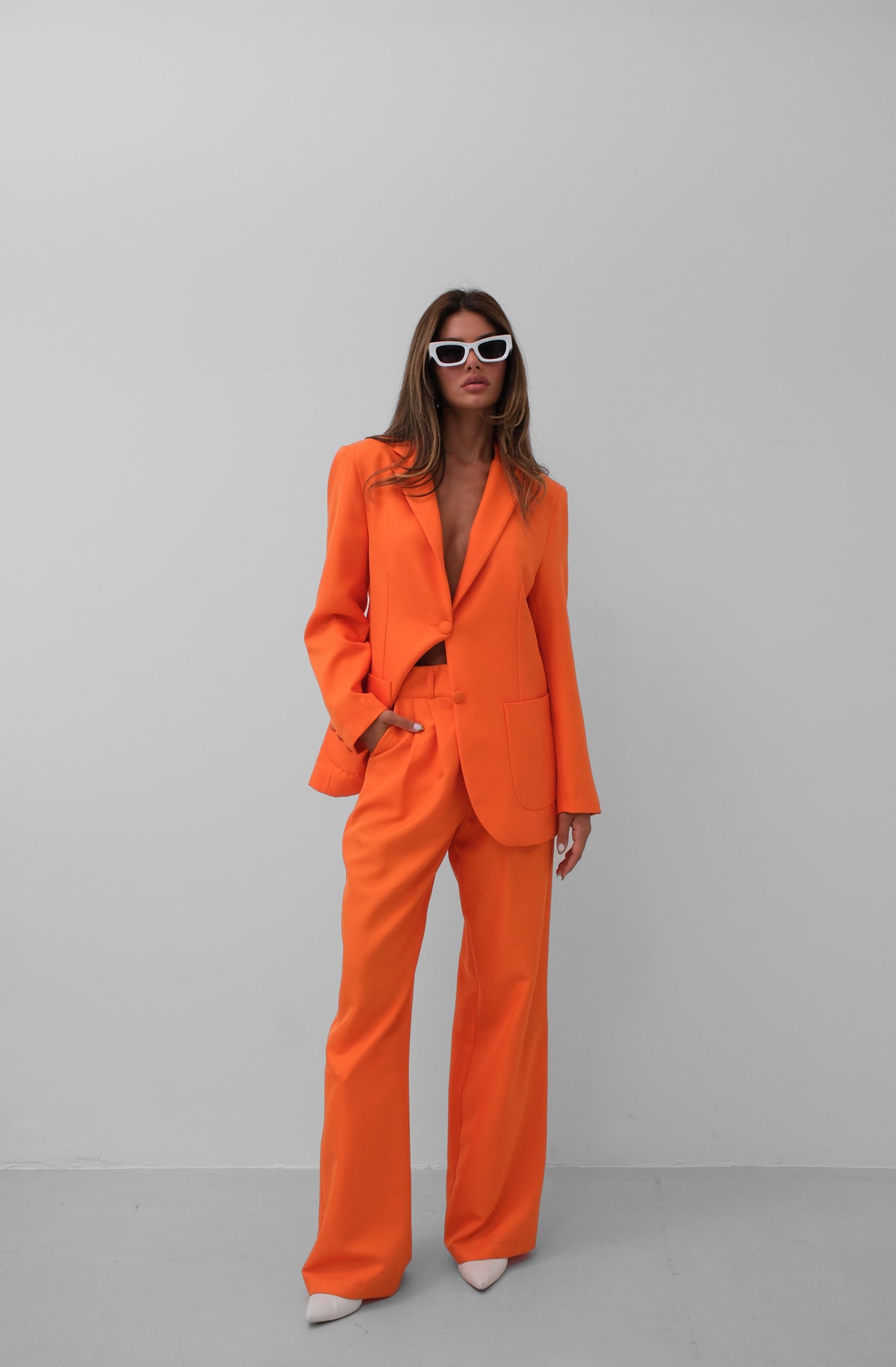 Pantalon d’ensemble tailleur loose orange