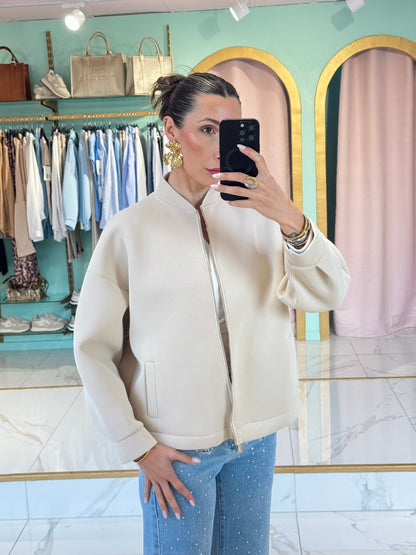 Bomber Oversize avec Détails Dorés – beige