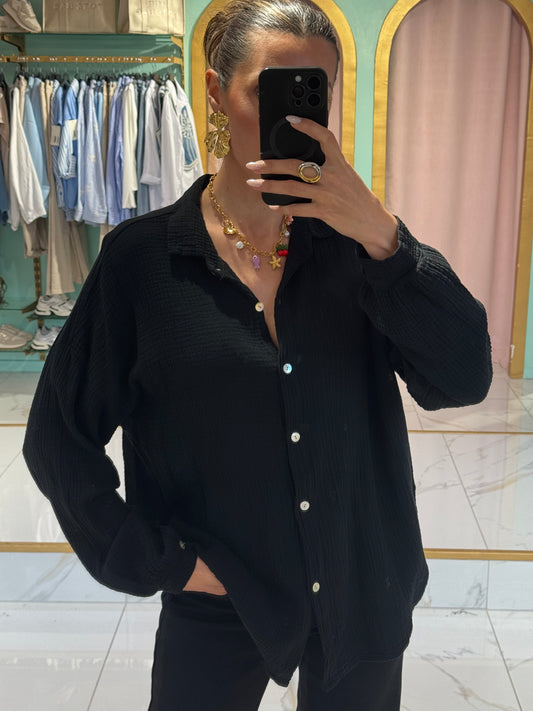 Chemise Oversize en Gaz de Coton – noire