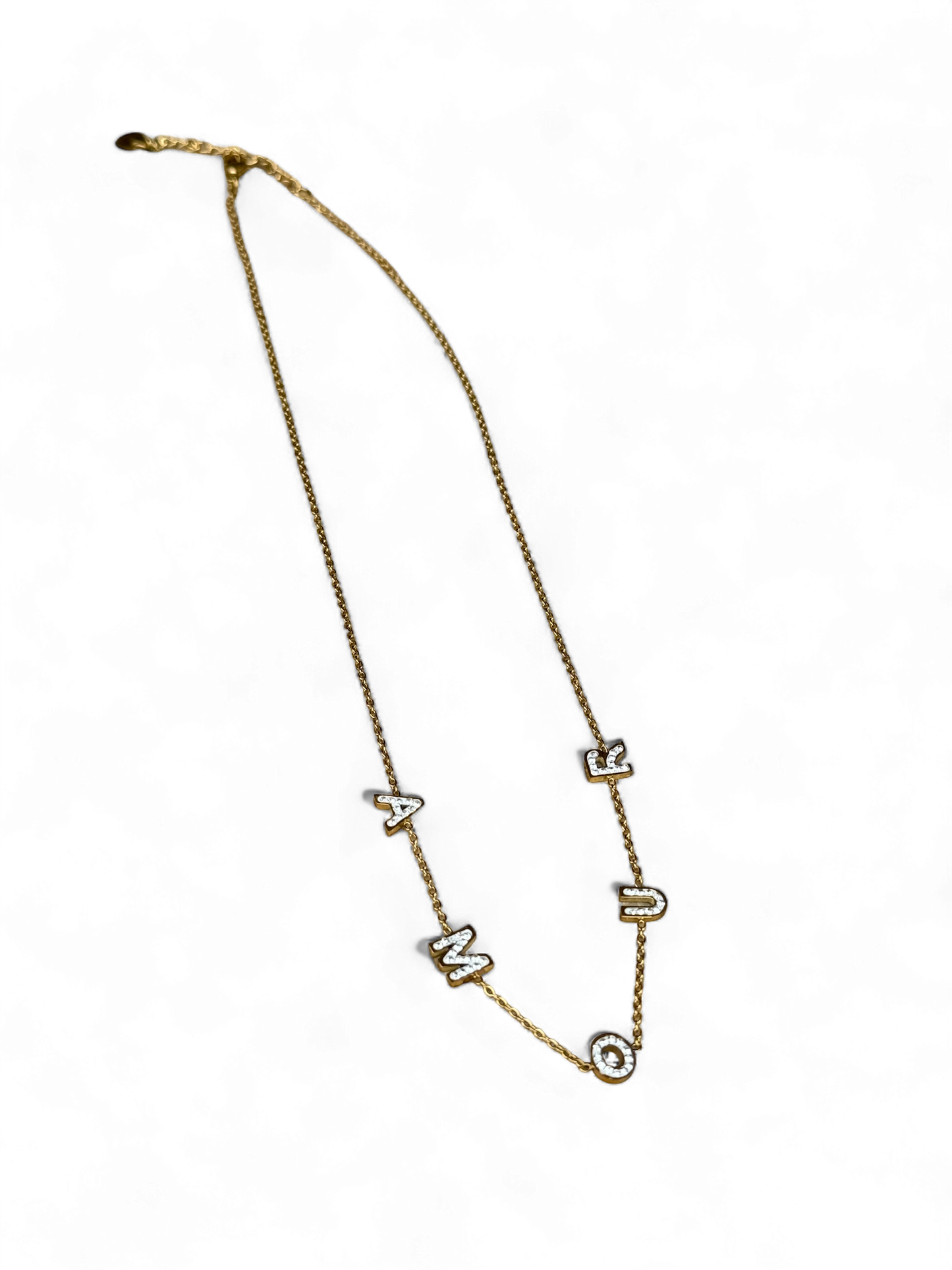 Collier Fin AMOUR Strassé en Acier Inoxydable - Réglable et Disponible en coloris Or ou Argent