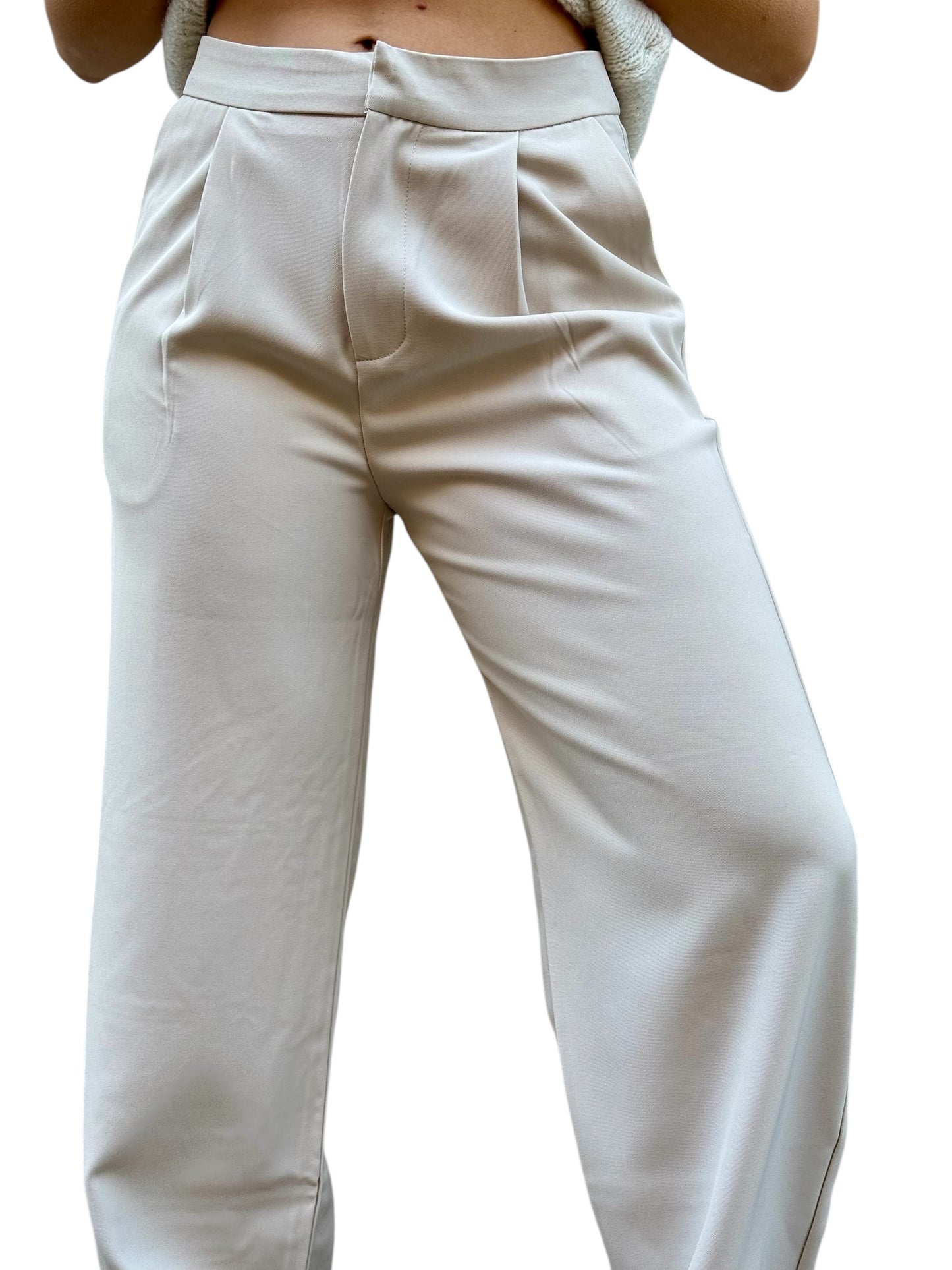 Pantalon Tailleur Blanc cassé Loose Taille Haute