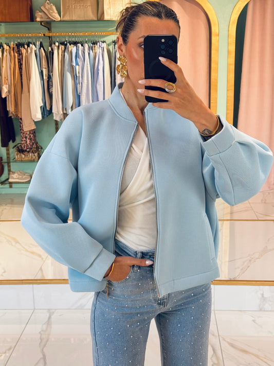 Bomber Oversize avec Détails Dorés – bleu