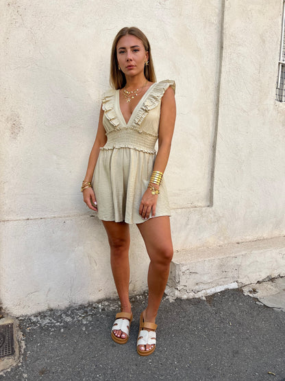 Combi Short Maxi Décolletée en V beige – Élégance et Confort Estival