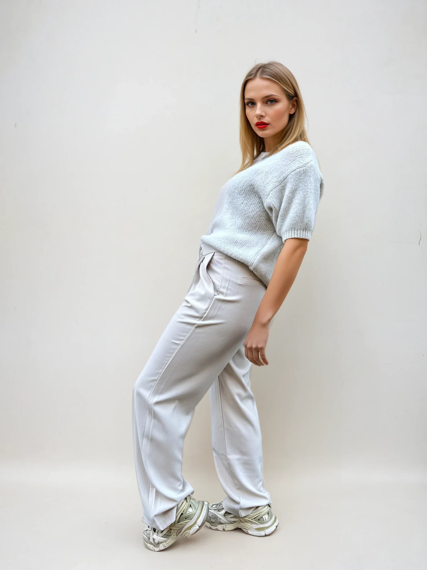 Pantalon Tailleur Blanc cassé Loose Taille Haute