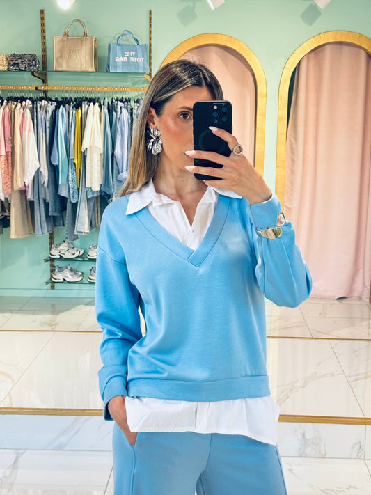 Sweat d’ensemble avec chemise intégrée – bleu ciel