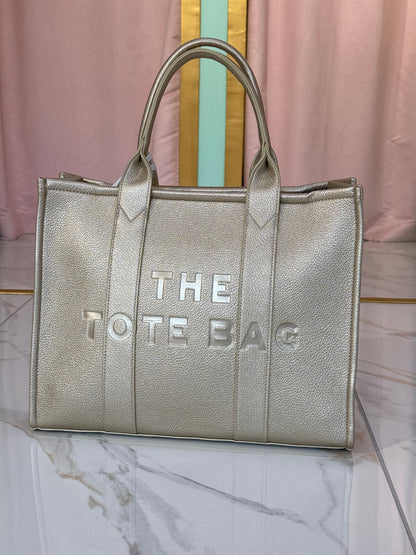 Sac tote bag XL en simili cuir grainé – gold