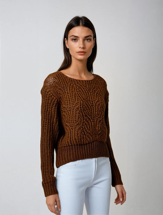 Pull torsadé marron