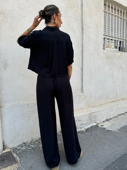 Ensemble blouse saharienne + pantalon ample noir