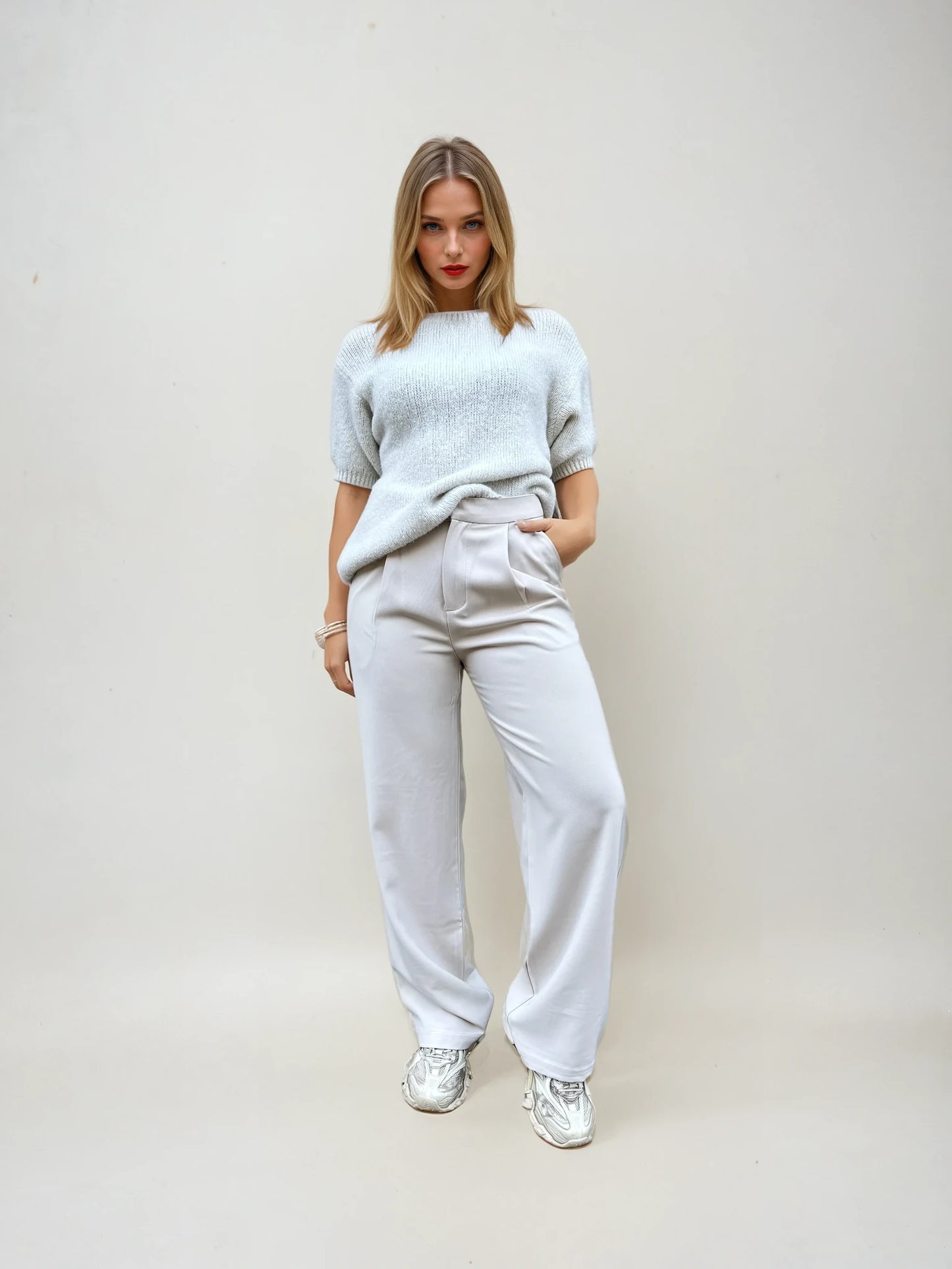 Pantalon Tailleur Blanc cassé Loose Taille Haute