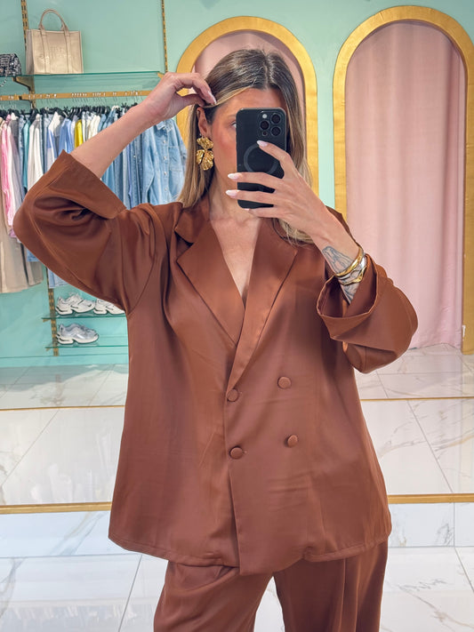 Veste d’Ensemble Satinée Oversize marron